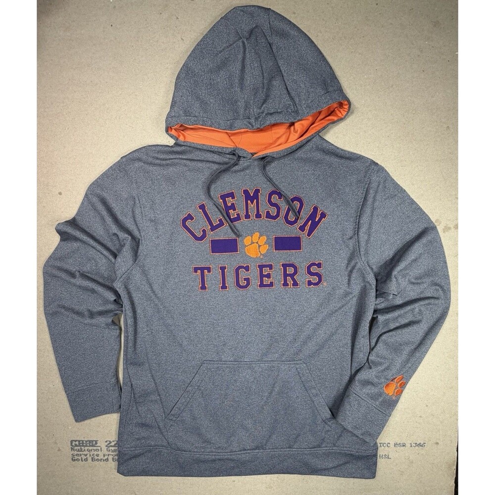 Clemson Tigers Hoodie J. America Large Grey Orange Embroidered NCAA Sweatshirt